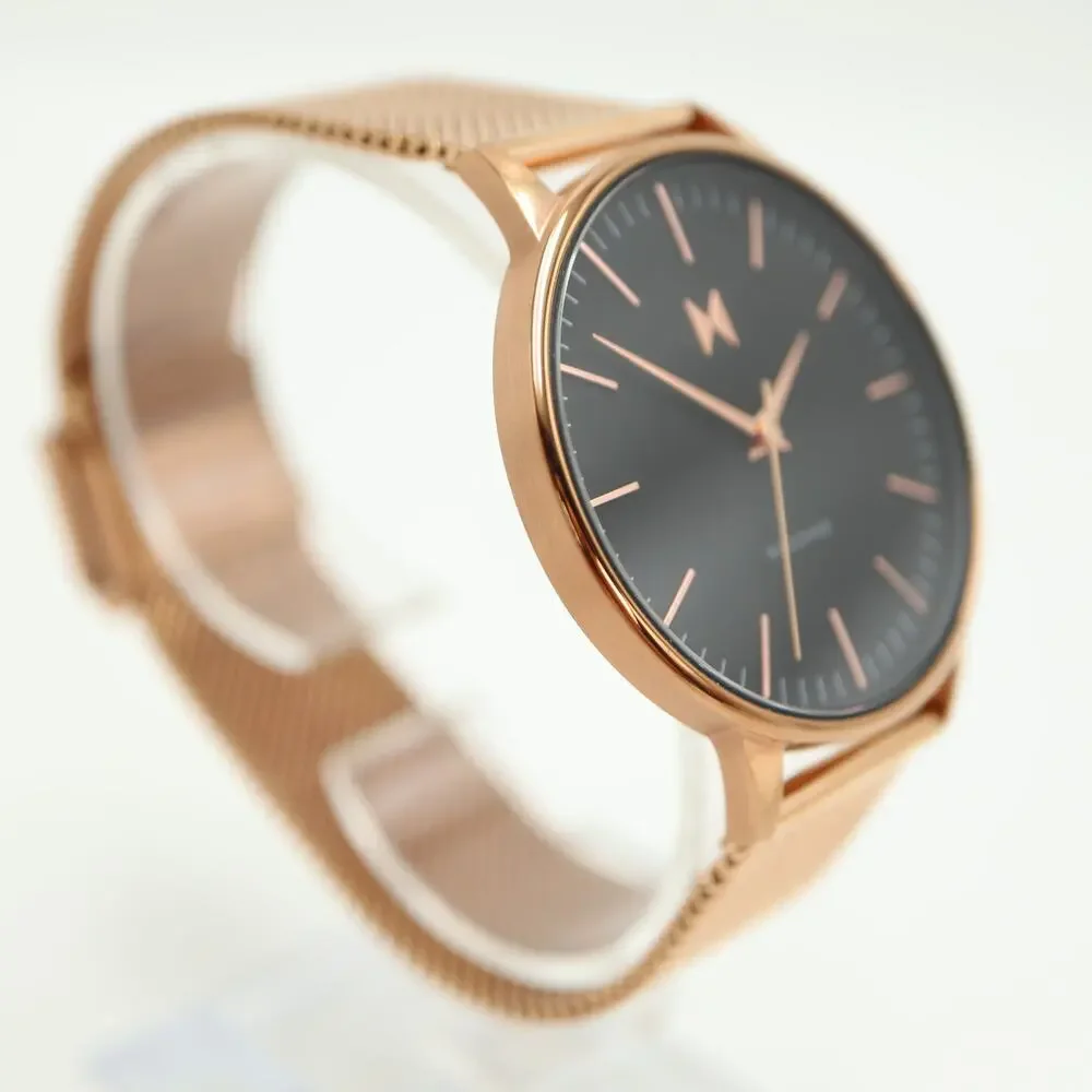 MVMT Magnolia Boulevard Rose Gold Tone Black 38mm Watch Mesh Steel w New Battery